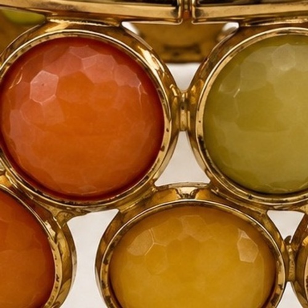 Gold Tone Double Row Faceted Resin Cabochon
Stretch Cuff Bracelet Autumn Tones - Picture 8 of 8